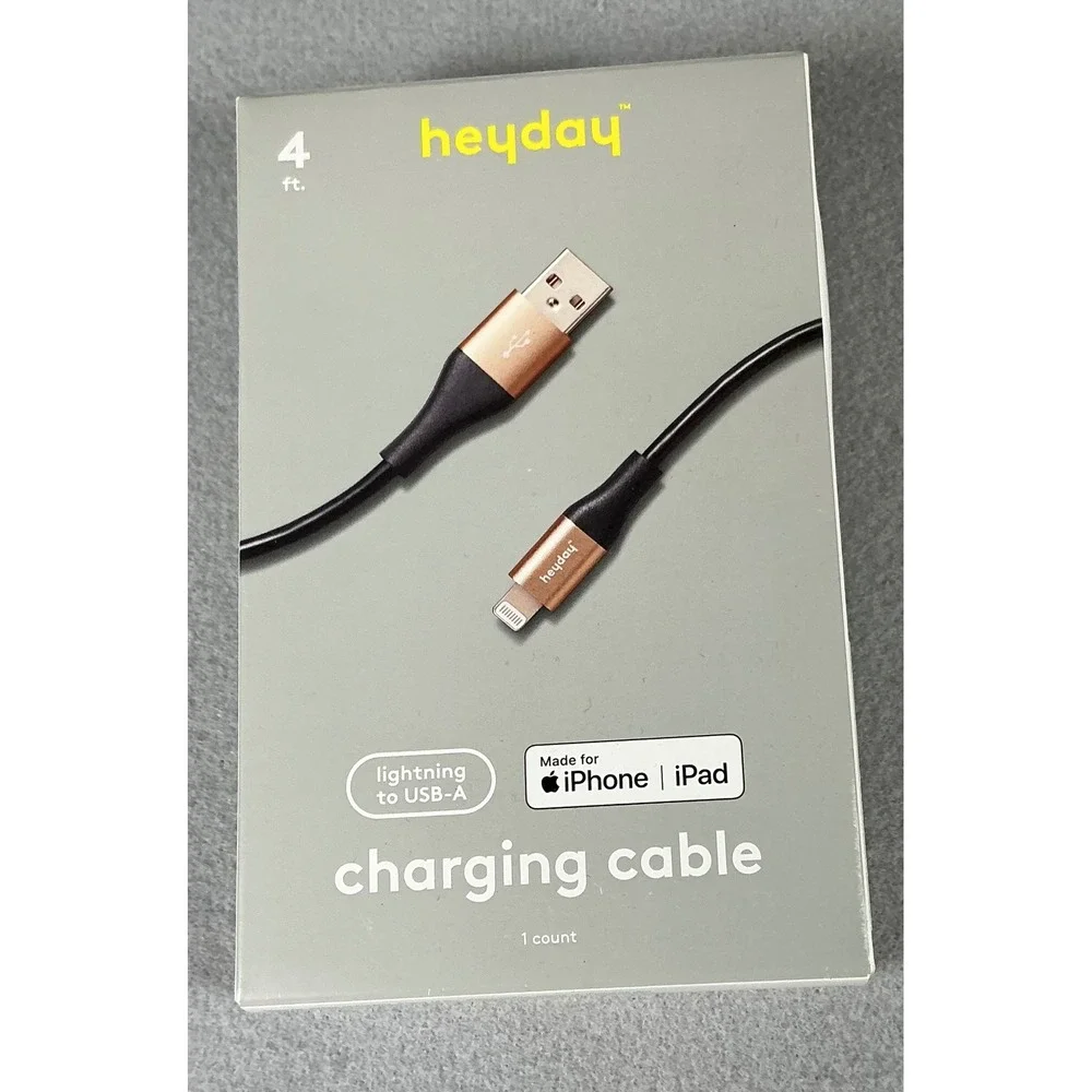 heyday 4ft Lightning to‎ USB-A Charging Cable Rose Gold Black NEW